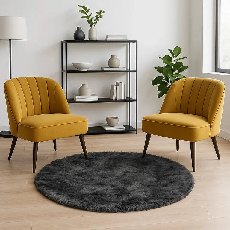 Grey Round Faux Fur Washable Non Skid Area Rug Photo 3