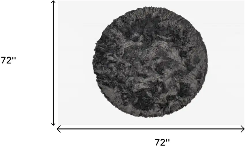 Grey Round Faux Fur Washable Non Skid Area Rug Photo 5