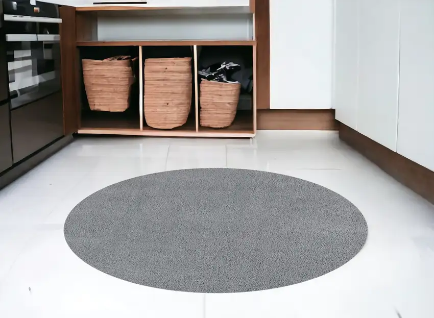 6' Grey Round Indoor Shag Rug Photo 1