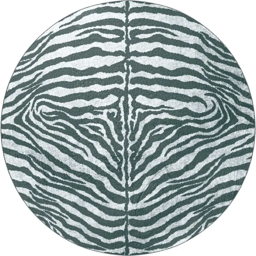 8' X 8' Grey Round Zebra Print Shag Handmade Non Skid Area Rug Photo 5