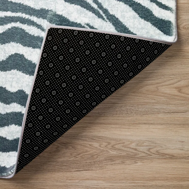 Grey Round Zebra Print Shag Handmade Non Skid Area Rug Photo 2