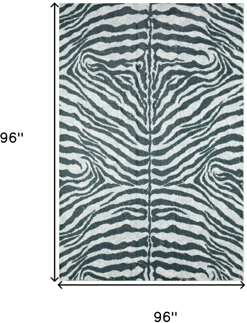 8' X 8' Grey Round Zebra Print Shag Handmade Non Skid Area Rug Photo 6