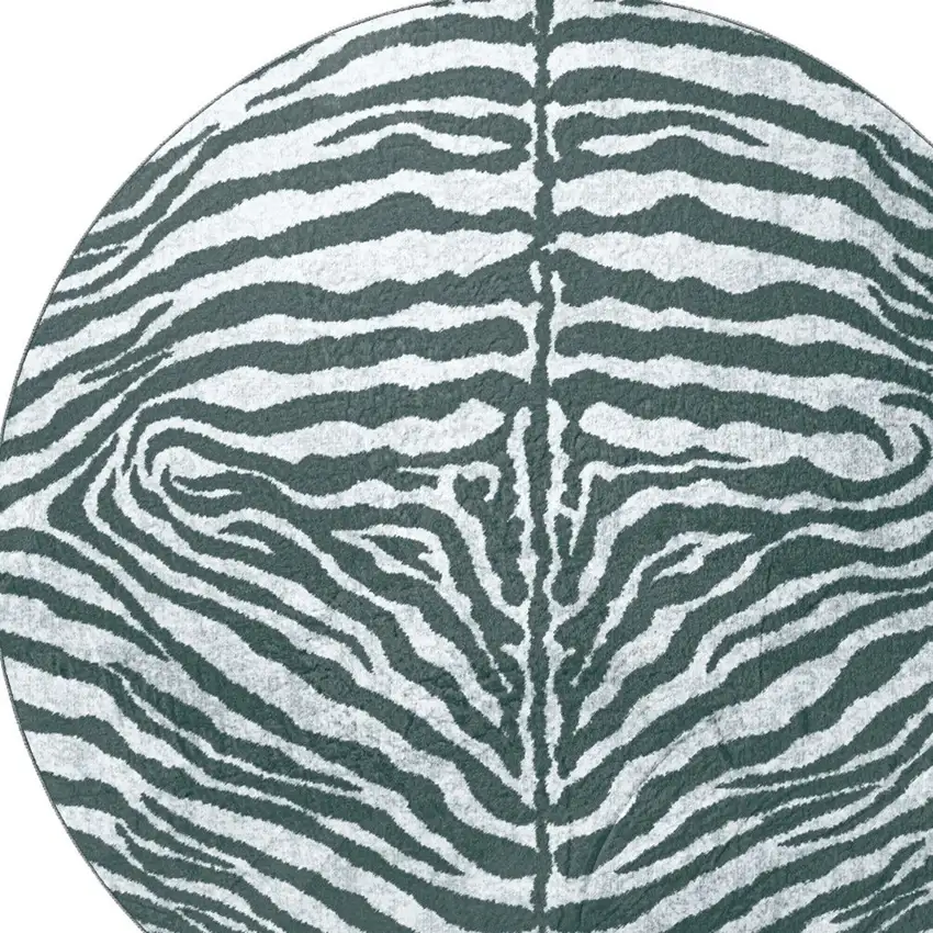 8' X 8' Grey Round Zebra Print Shag Handmade Non Skid Area Rug Photo 4