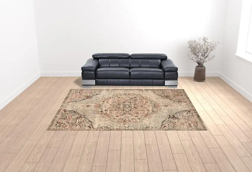 Grey Rust Deep Teal Beige And Orange Oriental Power Loom Stain Resistant Area Rug Photo 2