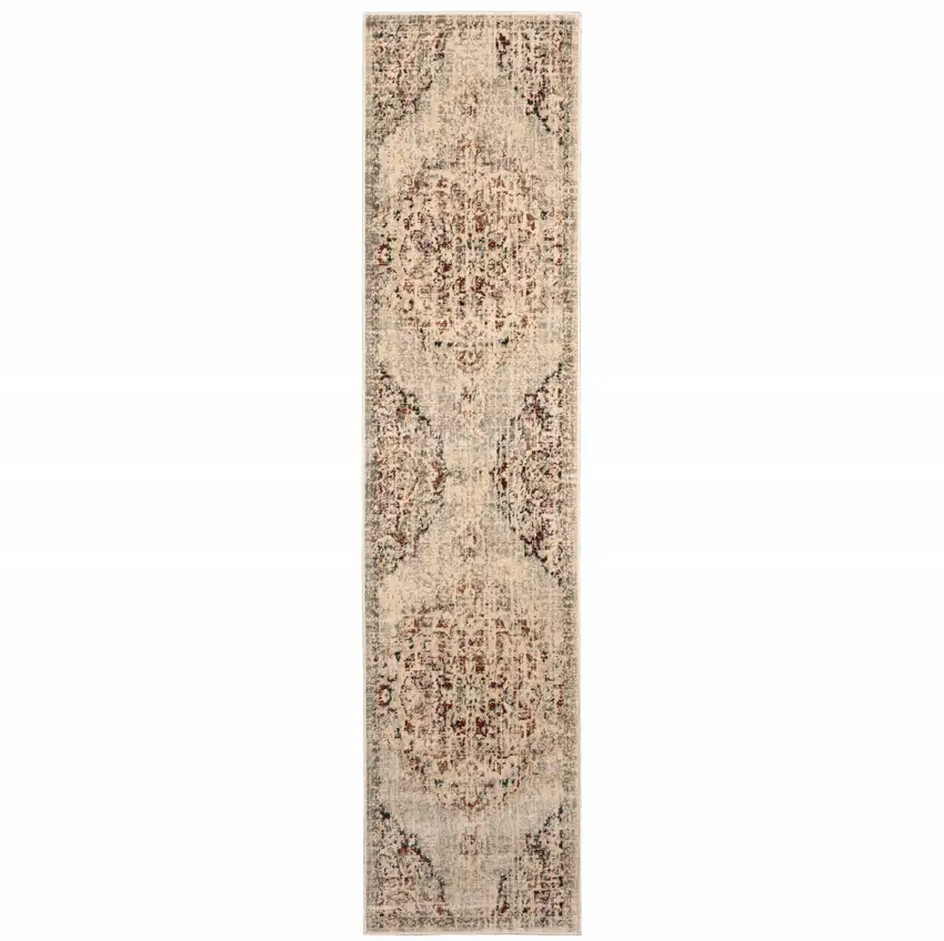 Grey Rust Deep Teal Beige And Orange Oriental Power Loom Stain Resistant Runner Rug Photo 1