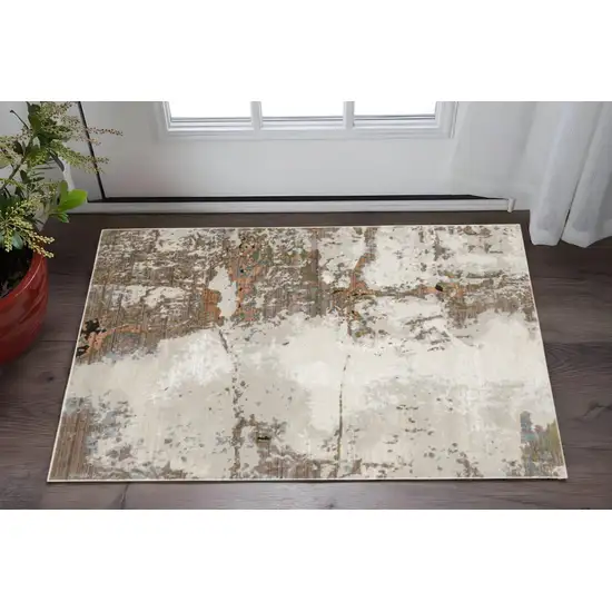 Grey Salmon Pink Blue Beige And Green Abstract Power Loom Stain Resistant Area Rug Photo 1