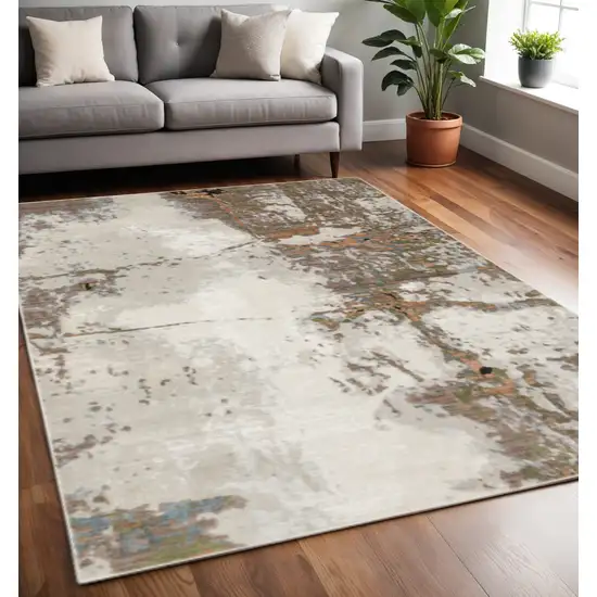 Grey Salmon Pink Blue Beige And Green Abstract Power Loom Stain Resistant Area Rug Photo 1