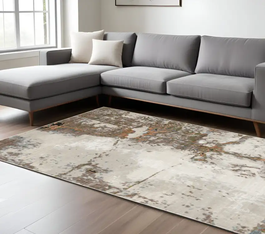 Blue and Gray Abstract Power Loom Area Rug Photo 1