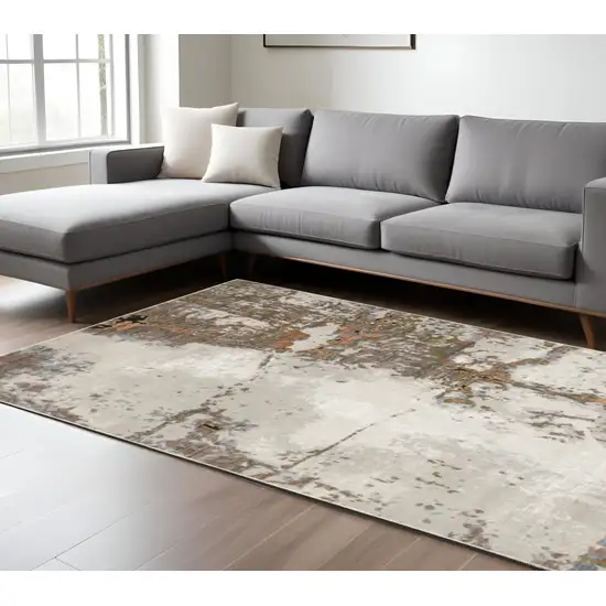 Beige And Pink Abstract Distressed Area Rug Photo 1