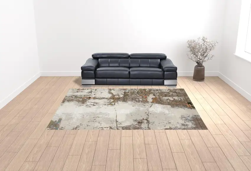 Grey Salmon Pink Blue Beige And Green Abstract Power Loom Stain Resistant Area Rug Photo 2