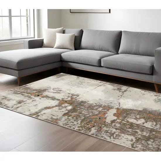 Grey Salmon Pink Blue Beige And Green Abstract Power Loom Stain Resistant Area Rug Photo 1