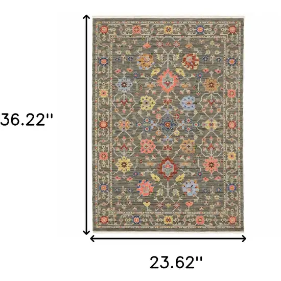 Gray Blue And Orange Oriental Area Rug With Fringe Photo 3
