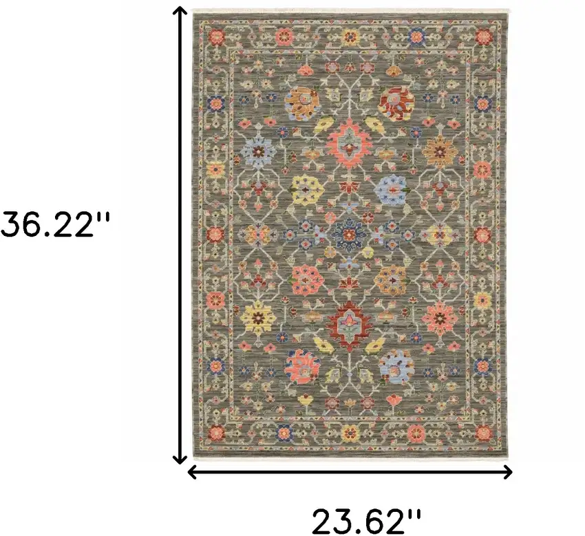 Gray Blue And Orange Oriental Area Rug With Fringe Photo 3