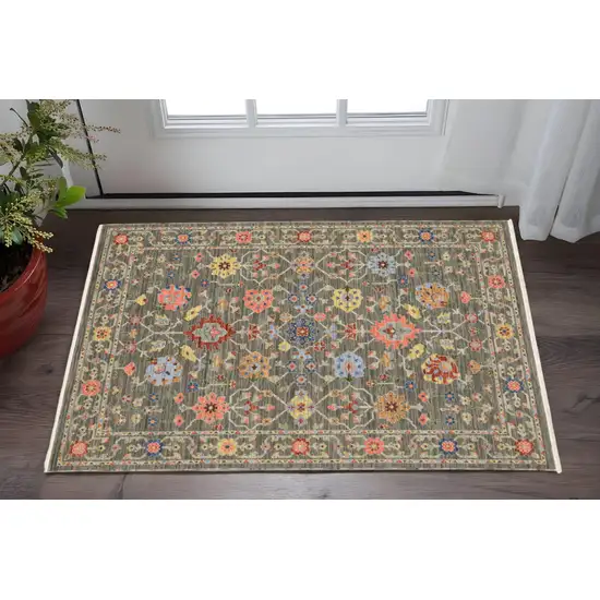 Gray Blue And Orange Oriental Area Rug With Fringe Photo 1