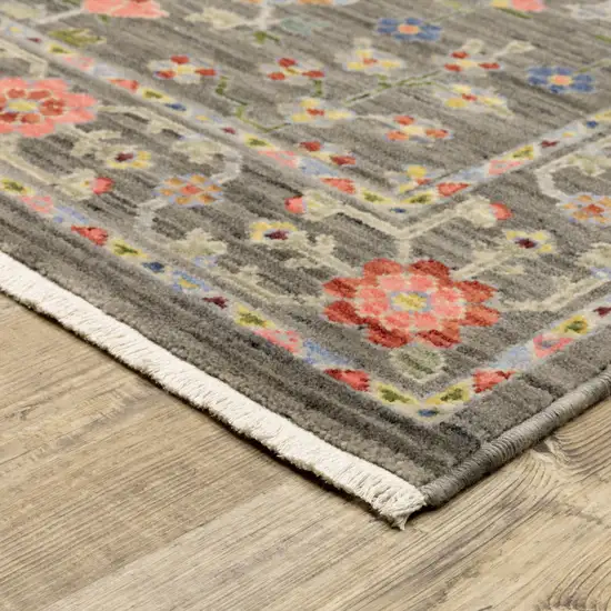 Grey Salmon Pink Gold Blue Rust Deep Blue Ivory And Green Oriental Power Loom Stain Resistant Area Rug With Fringe Photo 6