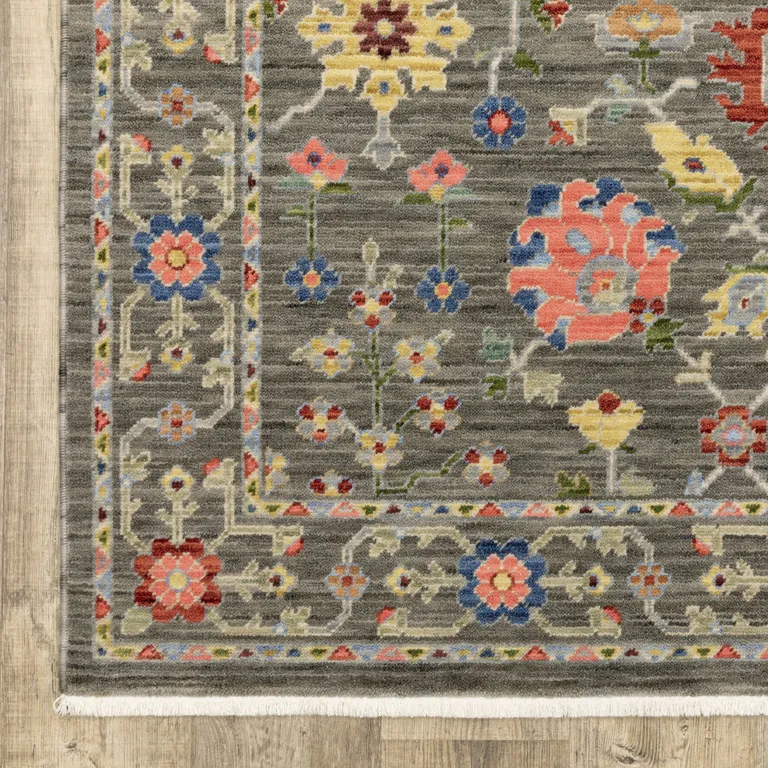 Grey Salmon Pink Gold Blue Rust Deep Blue Ivory And Green Oriental Power Loom Stain Resistant Area Rug With Fringe Photo 2