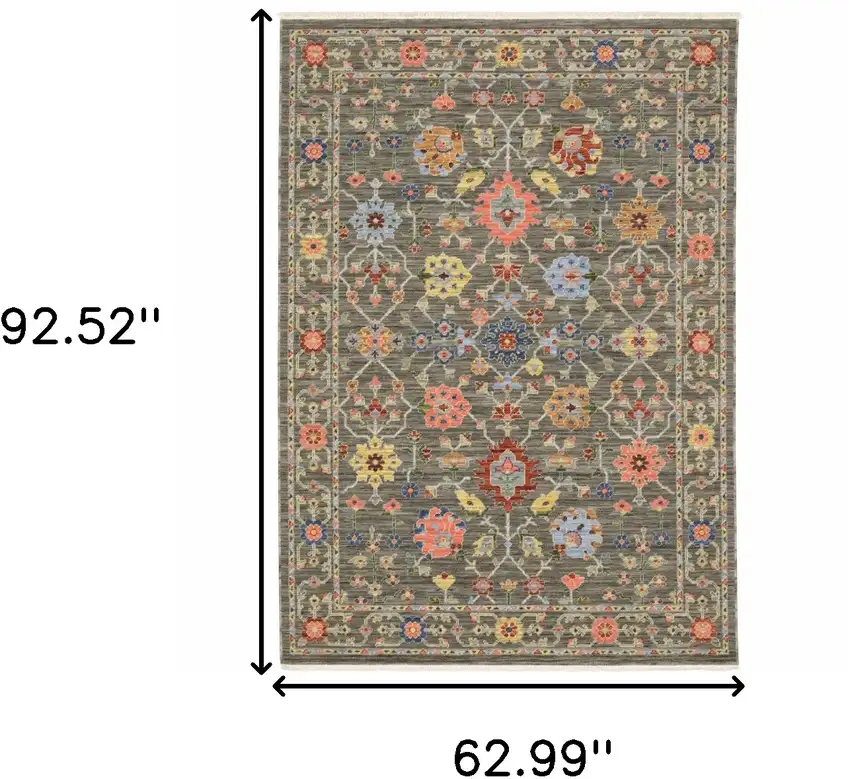 Blue and Gray Oriental Power Loom Area Rug With Fringe Photo 3