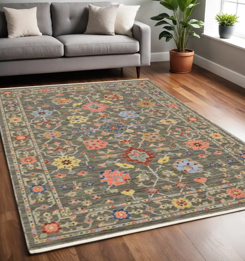Blue and Gray Oriental Power Loom Area Rug With Fringe Photo 1