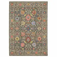 Photo of Grey Salmon Pink Gold Blue Rust Deep Blue Ivory And Green Oriental Power Loom Stain Resistant Area Rug With Fringe