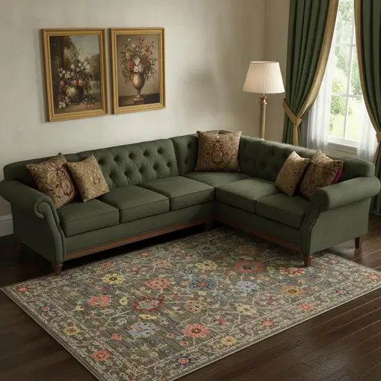 Grey Salmon Pink Gold Blue Rust Deep Blue Ivory And Green Oriental Power Loom Stain Resistant Area Rug With Fringe Photo 1