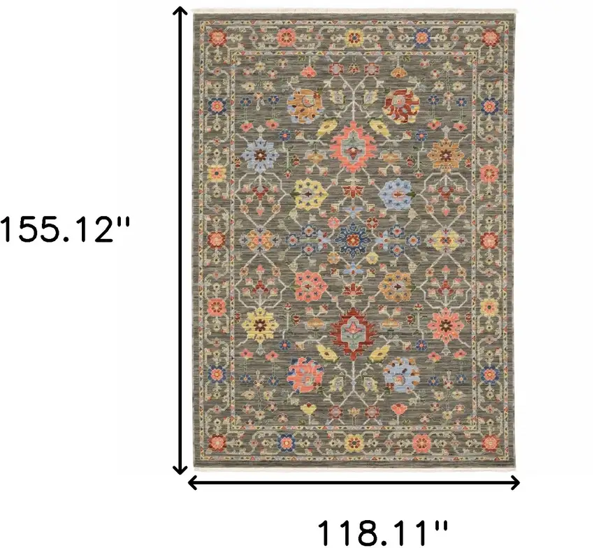 Grey Salmon Pink Gold Blue Rust Deep Blue Ivory And Green Oriental Power Loom Stain Resistant Area Rug With Fringe Photo 3