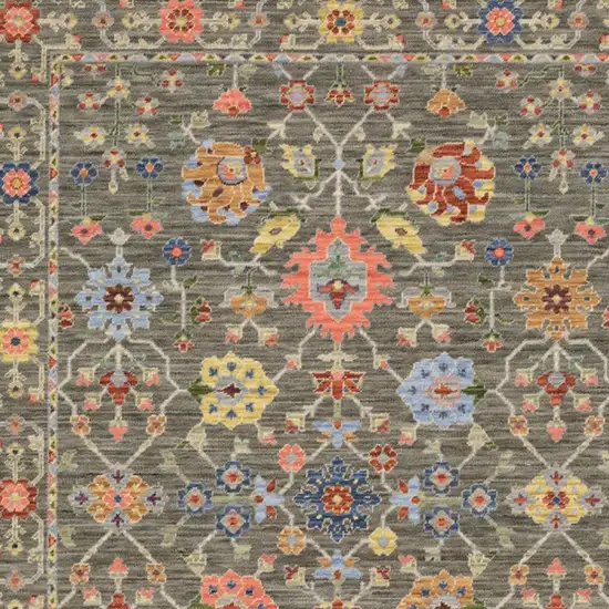 2' X 6' Grey Salmon Pink Gold Blue Rust Deep Blue Ivory And Green Oriental Power Loom Stain Resistant Runner Rug With Fringe Photo 4