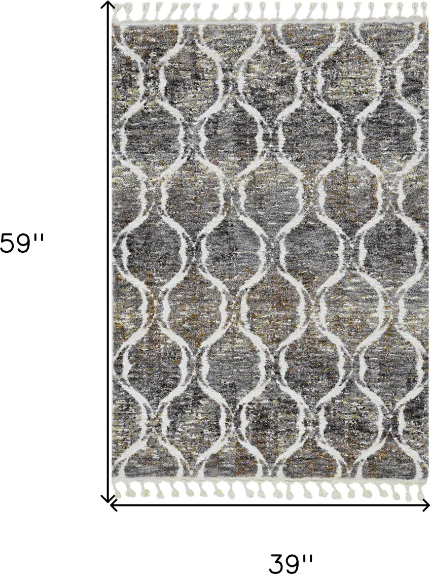 3'X5' Grey Sand Machine Woven Space Dyed Ogee Indoor Area Rug Photo 3