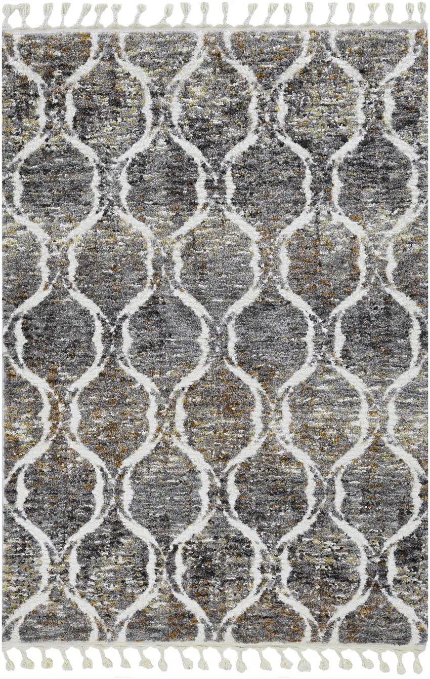 3'X5' Grey Sand Machine Woven Space Dyed Ogee Indoor Area Rug Photo 2