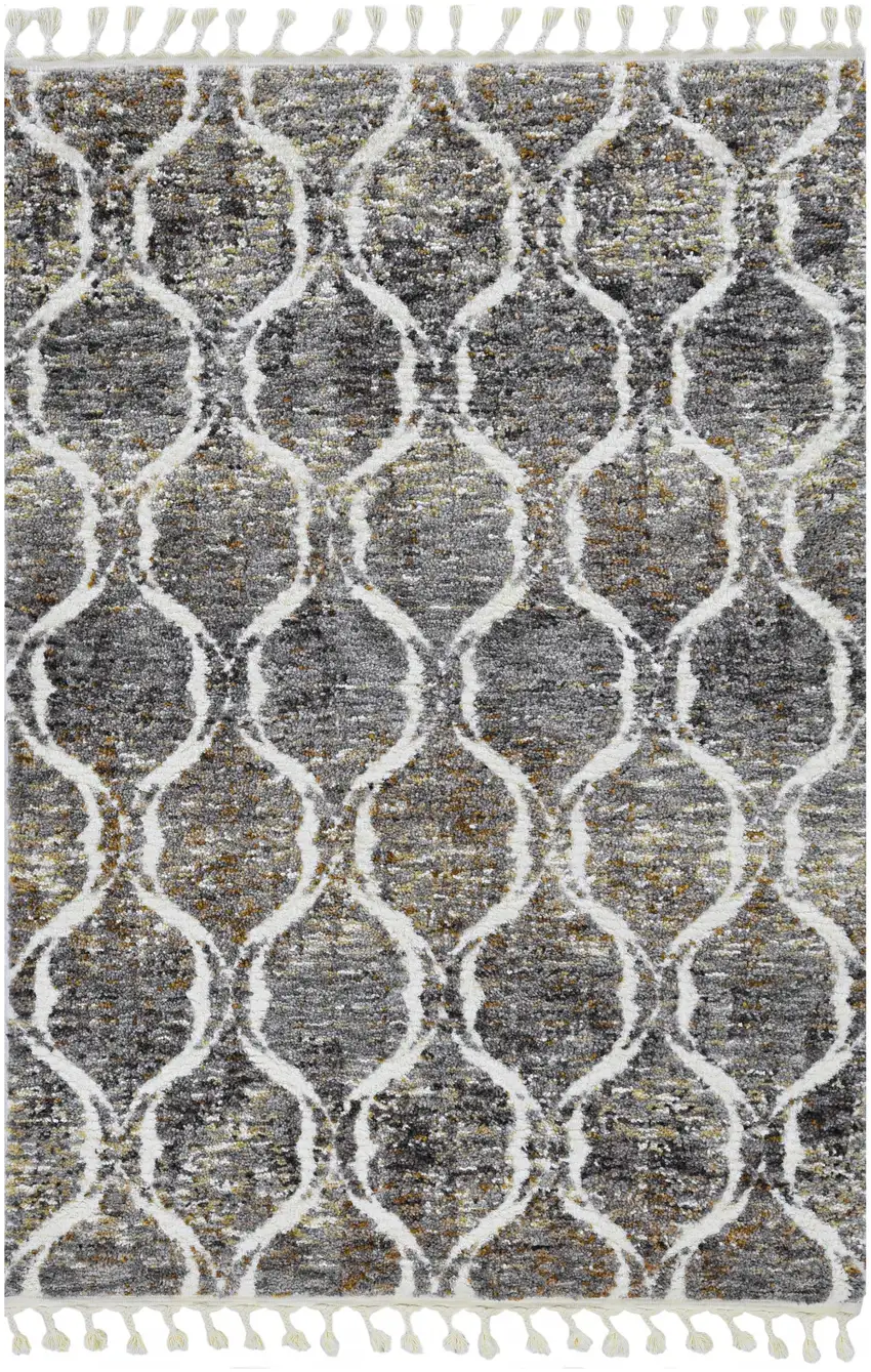 Grey Sand Machine Woven Space Dyed Ogee Indoor Area Rug Photo 2
