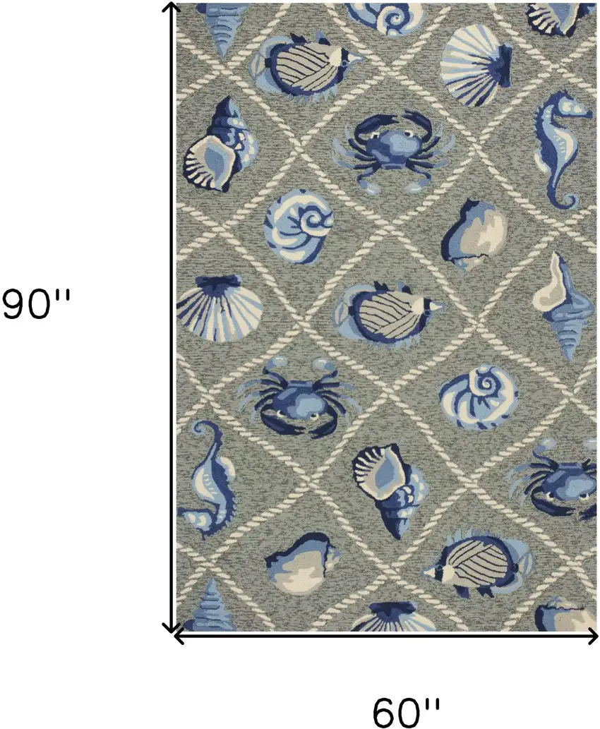 5' X 7' Grey Seaside Uv Treated Indoor Outdoor Area Rug Photo 3