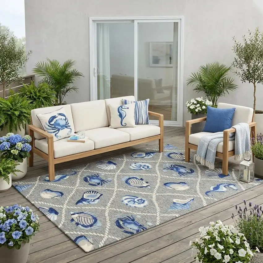 Gray Abstract Handmade Indoor Outdoor Area Rug Photo 1