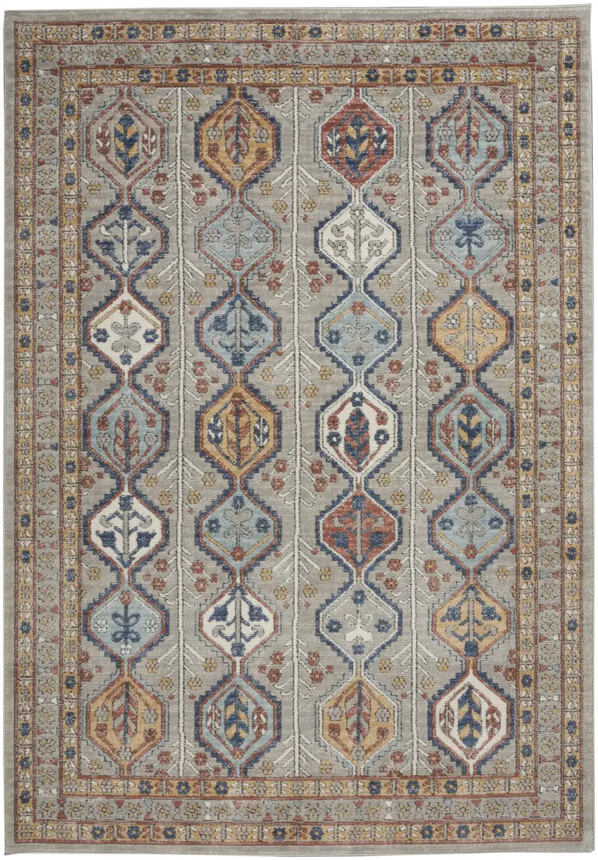 Grey Southwestern Power Loom Non Skid Area Rug Photo 1