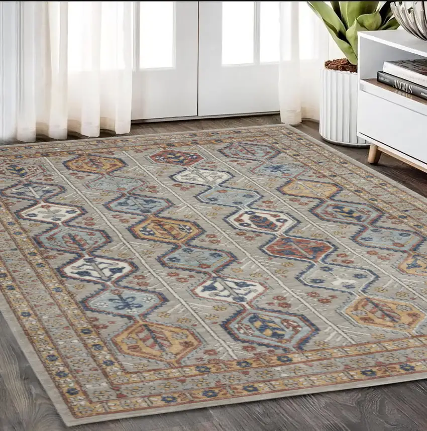 Grey Southwestern Power Loom Non Skid Area Rug Photo 1