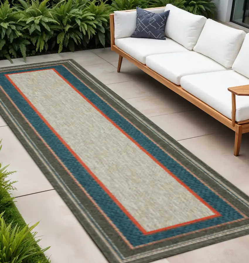 Blue and Gray Stain Resistant Indoor Outdoor Area Rug Photo 1