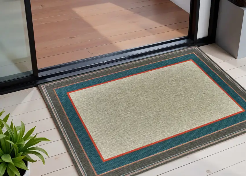 Blue and Gray Stain Resistant Indoor Outdoor Area Rug Photo 1