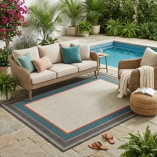 Blue and Gray Stain Resistant Indoor Outdoor Area Rug Photo 1