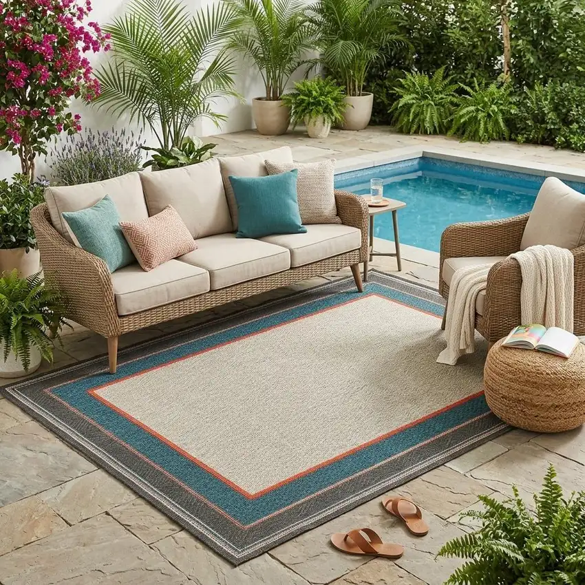 Blue and Gray Stain Resistant Indoor Outdoor Area Rug Photo 1