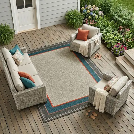 Blue and Gray Stain Resistant Indoor Outdoor Area Rug Photo 1
