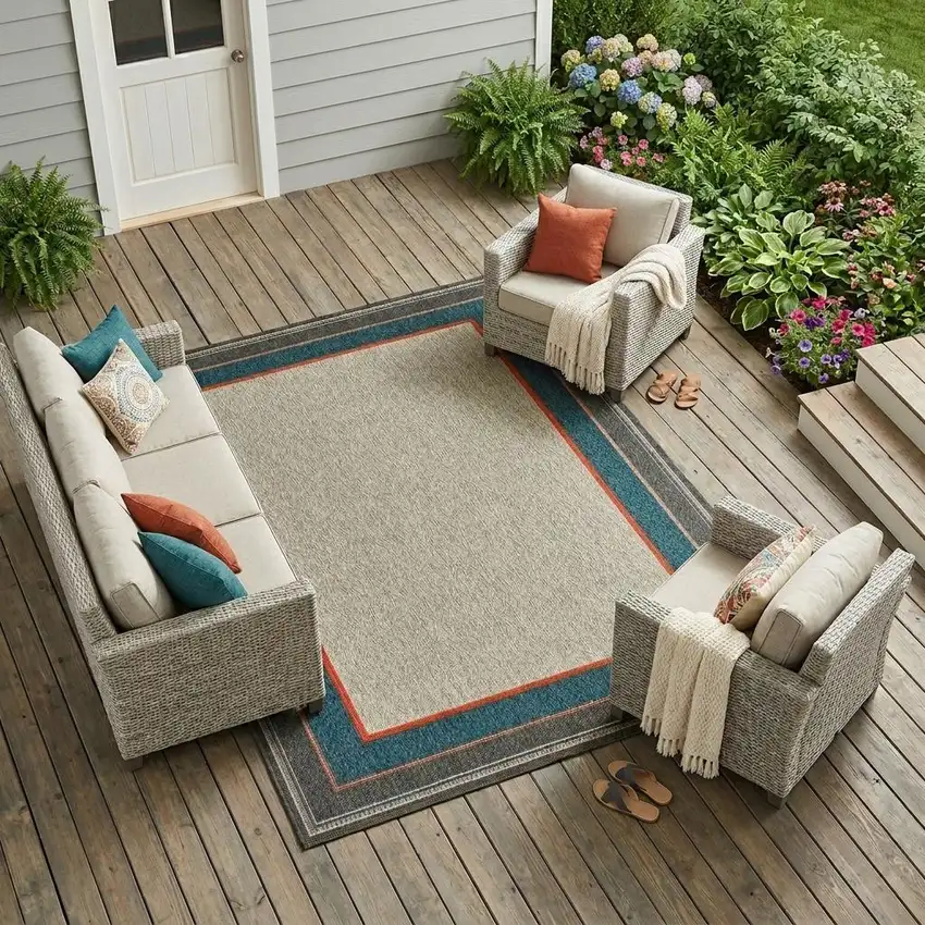 Blue and Gray Stain Resistant Indoor Outdoor Area Rug Photo 1