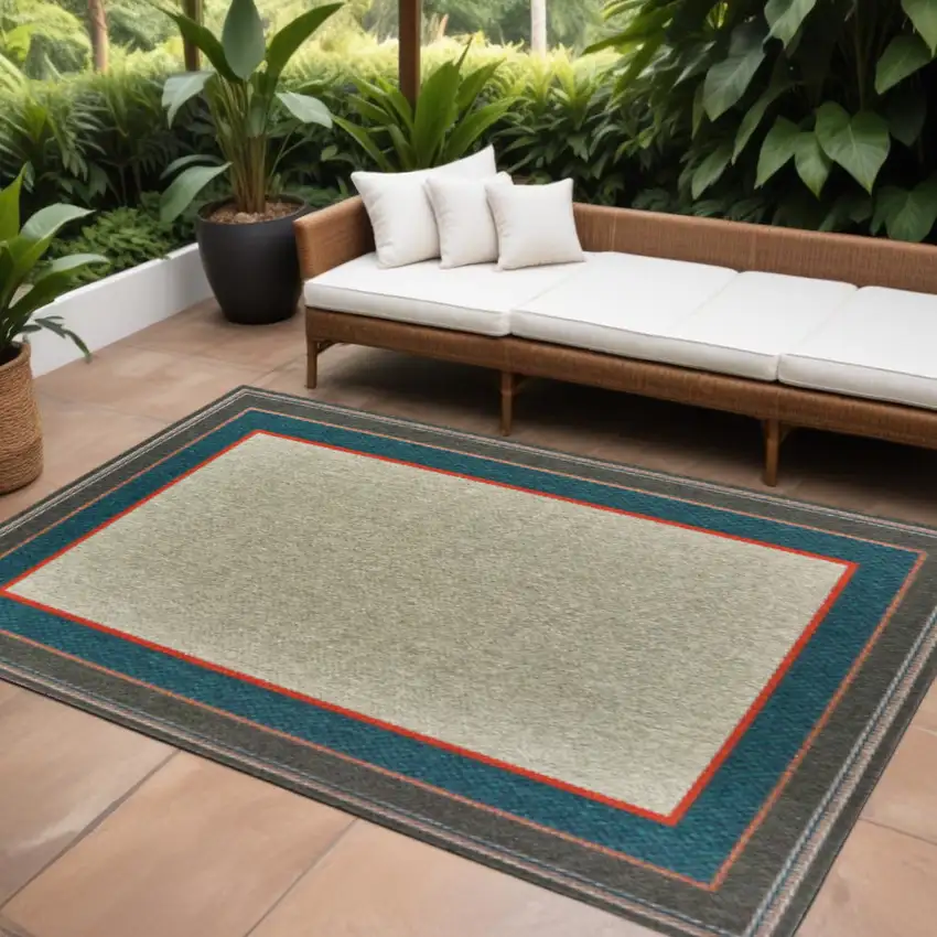 Blue and Gray Stain Resistant Indoor Outdoor Area Rug Photo 1