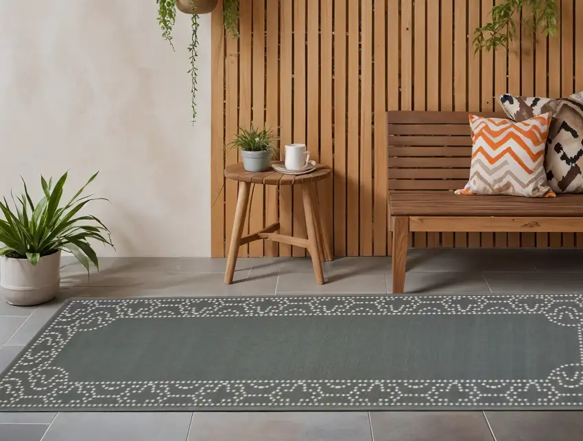 Gray and Ivory Stain Resistant Indoor Outdoor Area Rug Photo 1