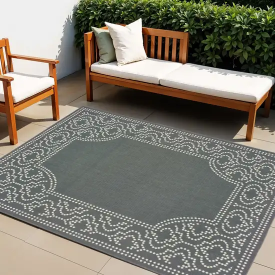 Gray and Ivory Stain Resistant Indoor Outdoor Area Rug Photo 1