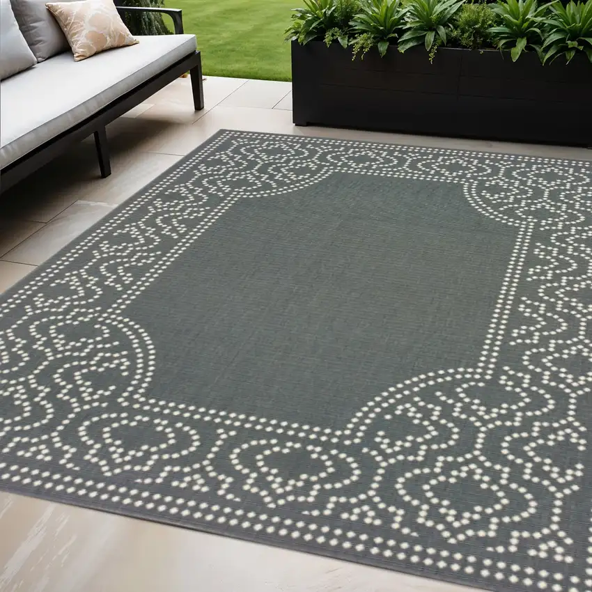 Gray and Ivory Stain Resistant Indoor Outdoor Area Rug Photo 1