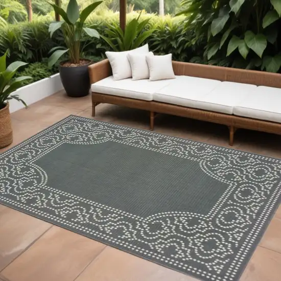 Gray and Ivory Stain Resistant Indoor Outdoor Area Rug Photo 1