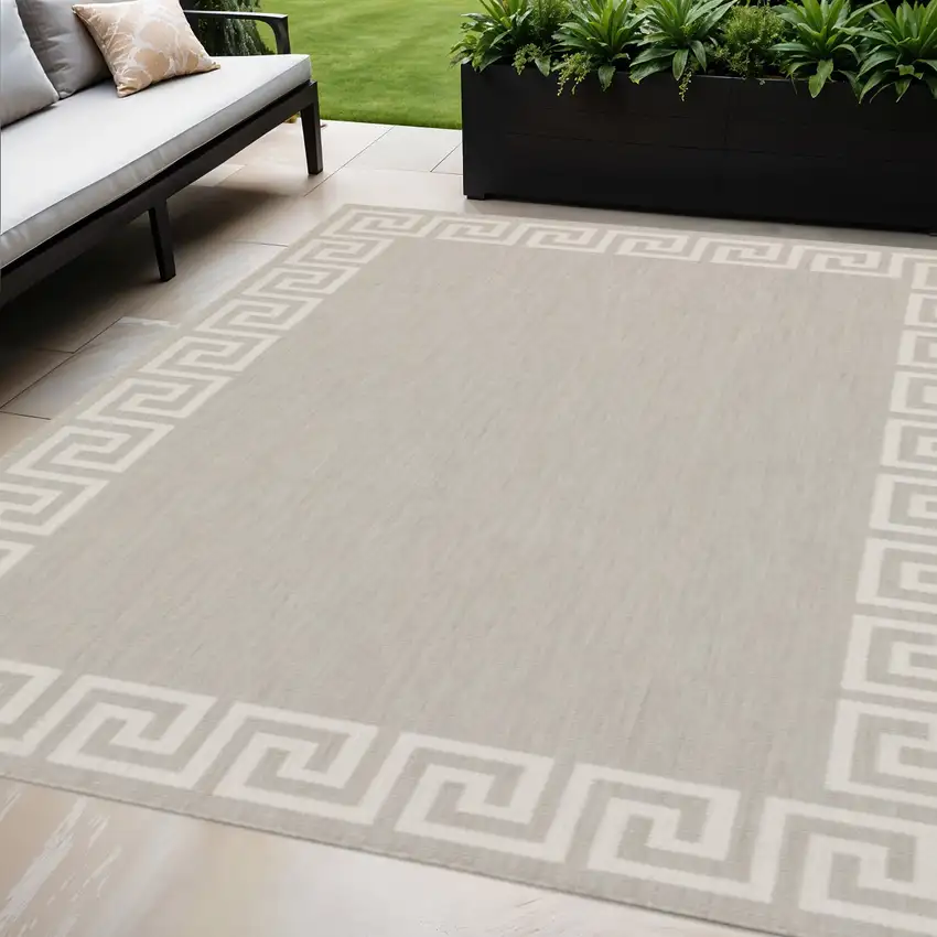 Gray and Ivory Stain Resistant Indoor Outdoor Area Rug Photo 1