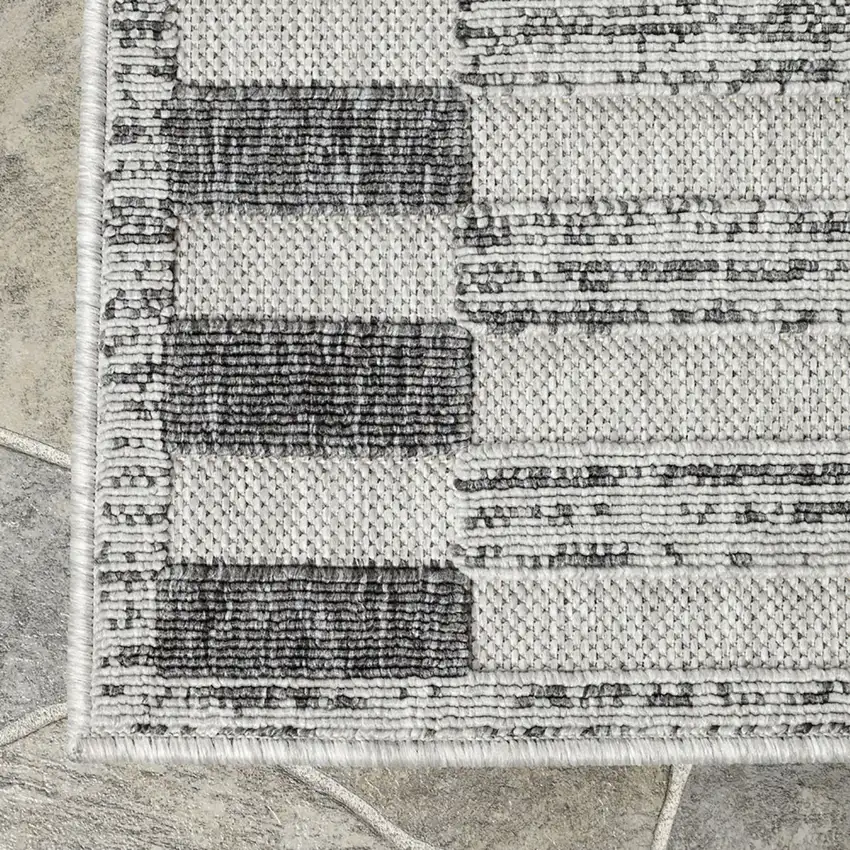 Grey Striped Stain Resistant Non Skid Indoor Outdoor Area Rug Photo 3