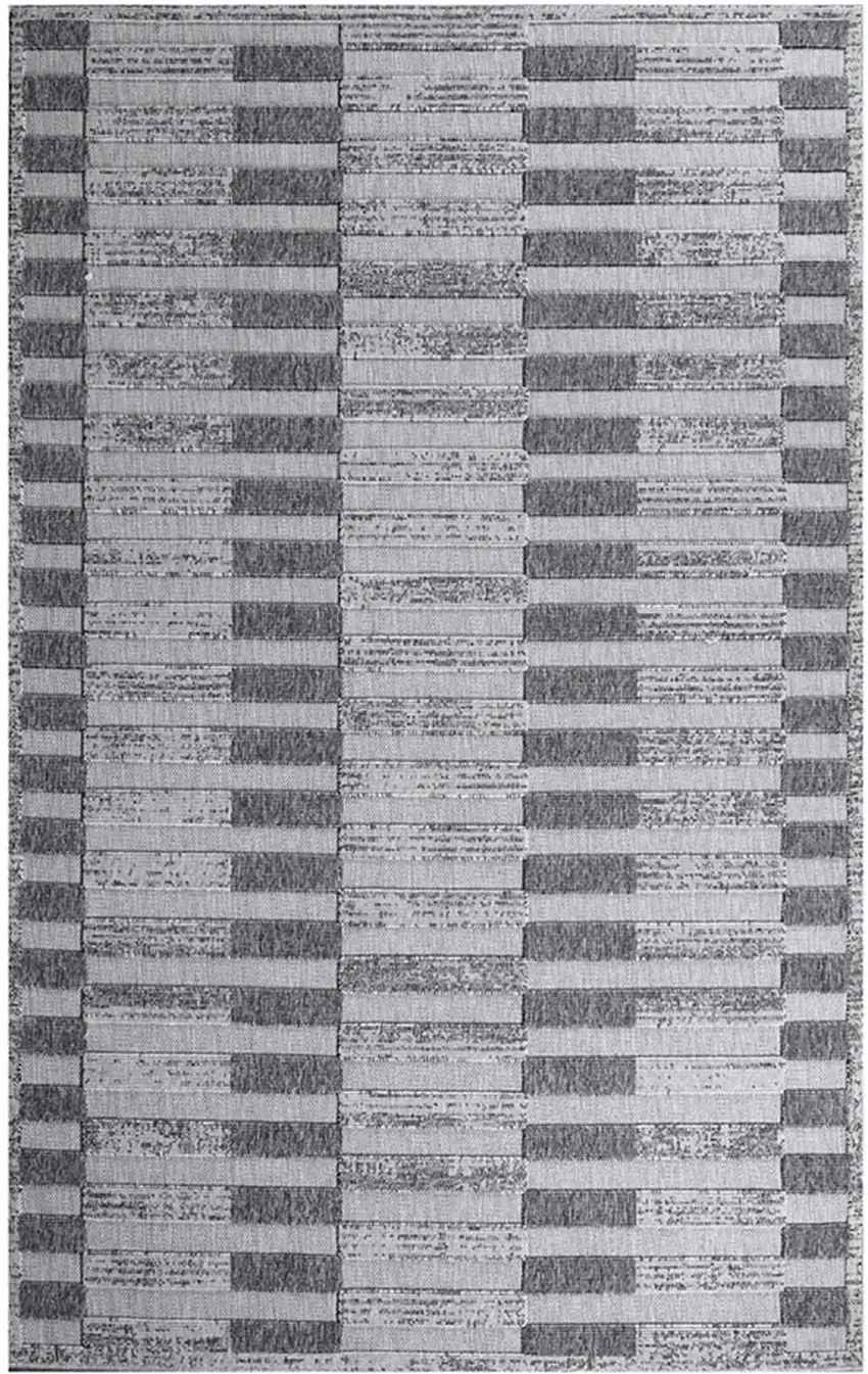 Grey Striped Stain Resistant Non Skid Indoor Outdoor Area Rug Photo 1