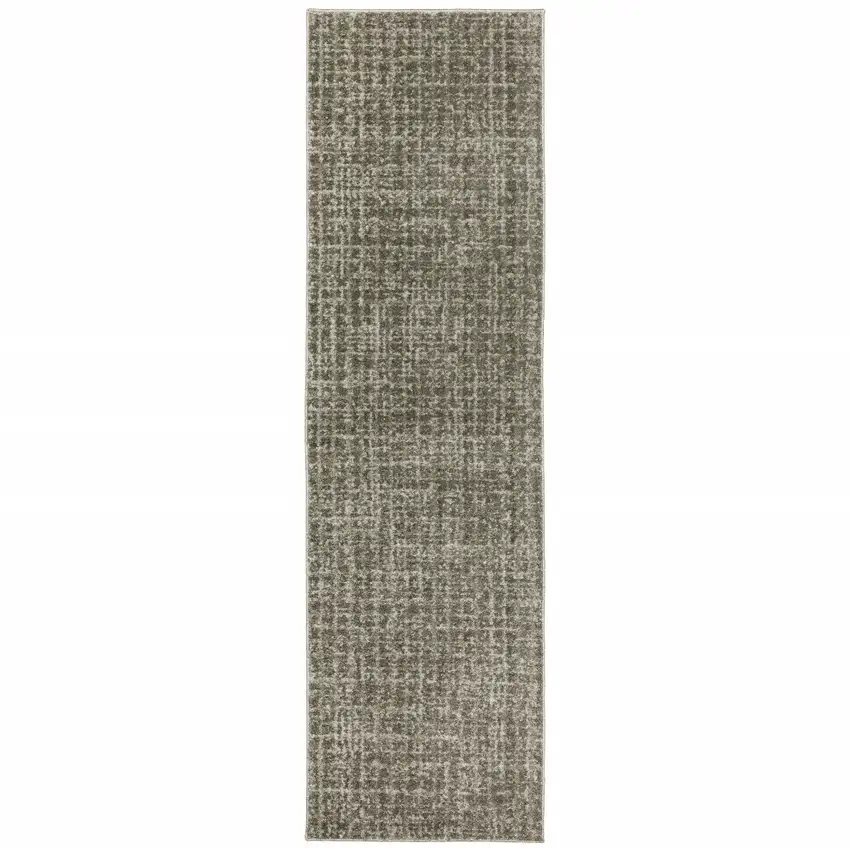 Grey Tan And Beige Geometric Power Loom Stain Resistant Runner Rug Photo 1
