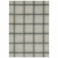 Photo of Grey Teal And Beige Geometric Power Loom Stain Resistant Area Rug