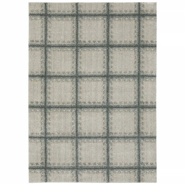 Grey Teal And Beige Geometric Power Loom Stain Resistant Area Rug Photo 3